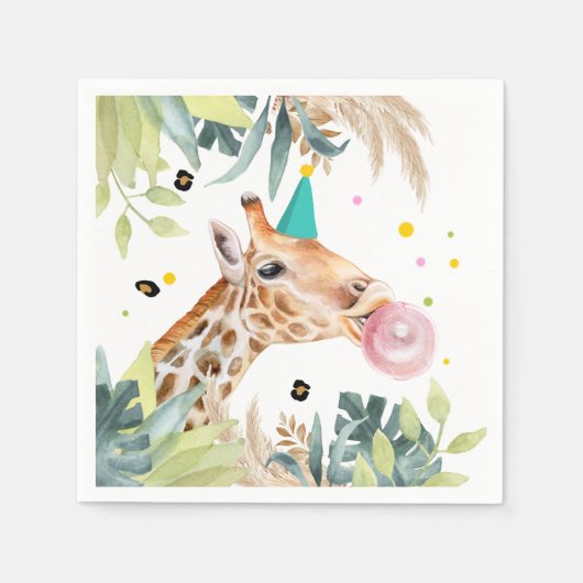 Giraffe Party Animals Birthday Zoo Safari スタンダードカクテルナプキン (正面)