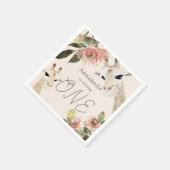 Giraffe Pink Floral Girl 1st Birthday スタンダードカクテルナプキン (角)