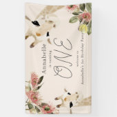 Giraffe Pink Floral Girl 1st Birthday 横断幕 (縦)