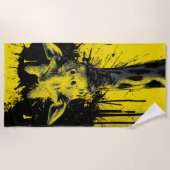 Giraffe Pop Art Portrait Yellow Black ビーチタオル (正面)