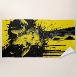 Giraffe Pop Art Portrait Yellow Black ビーチタオル