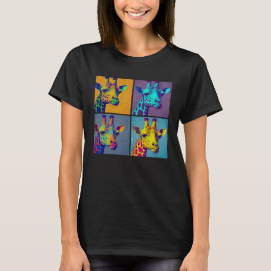 Giraffe Pop Illustration Colorful Animal Women Tシャツ (正面)