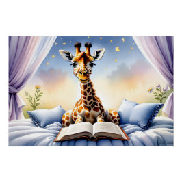 Giraffe Reading a Book Baby & Kid's Room Poster ポスター