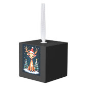 Giraffe Reindeer Hat Santa Christmas Tree Funny Xm キューブオーナメント (裏面アングル)