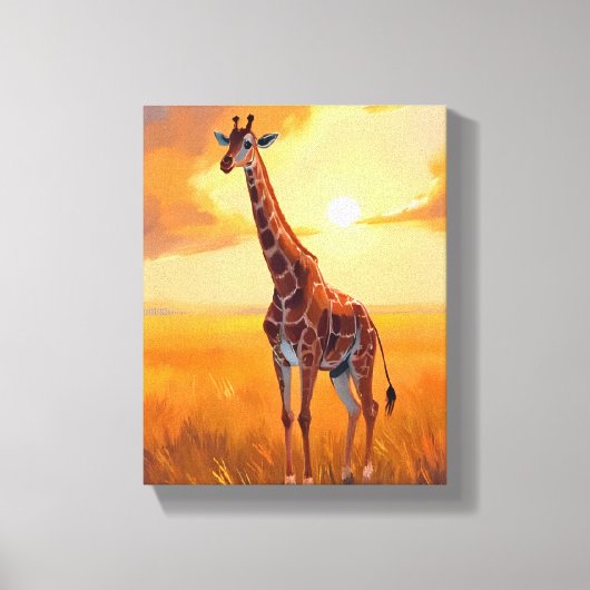Giraffe Safari Sunset Animal Painting キャンバスプリント (正面)