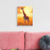 Giraffe Safari Sunset Animal Painting キャンバスプリント (インサイチュ (リビング))