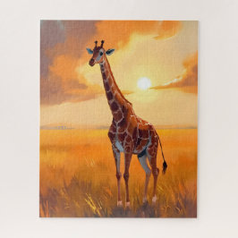 Giraffe Safari Sunset Animal Painting ジグソーパズル