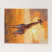 Giraffe Safari Sunset Animal Painting ジグソーパズル (横)