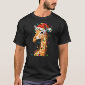 Giraffe Santa Christmas Tree Lighting Xmas Funny Tシャツ (正面)