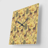 Giraffe seamless pattern yellow background スクエア壁時計 (傾斜)