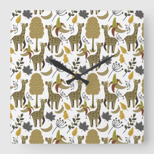 Giraffe seamless pattern yellow white tall スクエア壁時計 (正面)