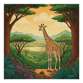 Giraffe standing in a wilderness setting ポスター