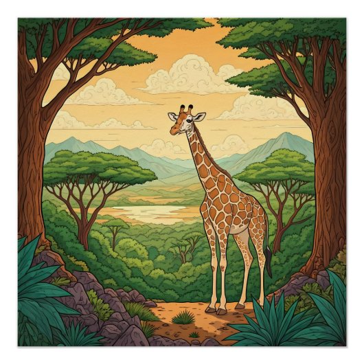 Giraffe standing in a wilderness setting ポスター (正面)