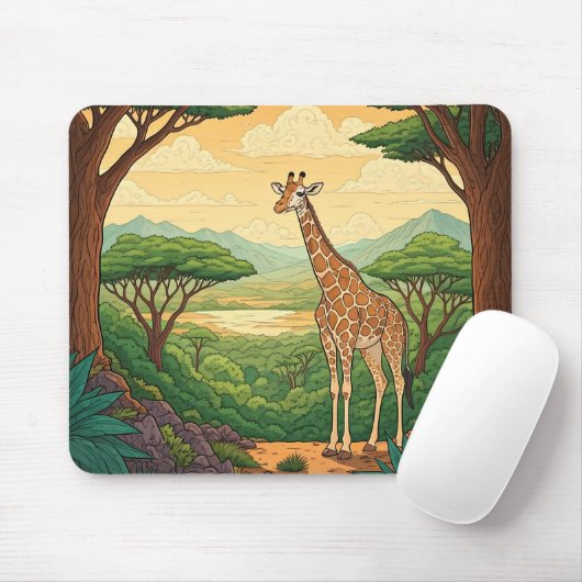 Giraffe standing in a wilderness setting マウスパッド (マウス)