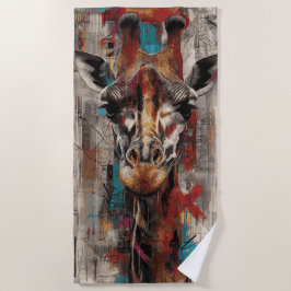 Giraffe Street Art Portrait ビーチタオル