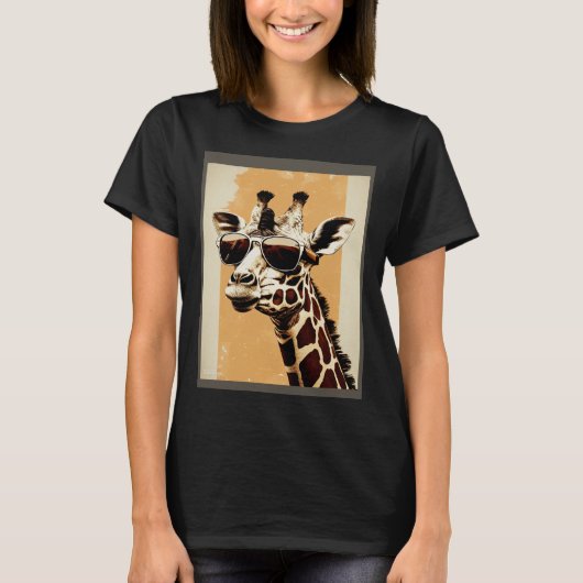 Giraffe Sunglasses Wild Animal Africa Safari Brown Tシャツ (正面)
