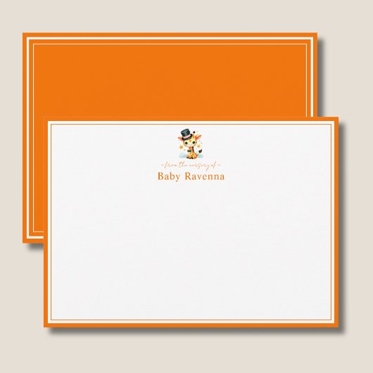 Giraffe Sunset Orange Border Nursery New Baby  ノートカード