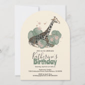 Giraffe Tropical Greenery Animal Birthday Party 招待状 (正面)