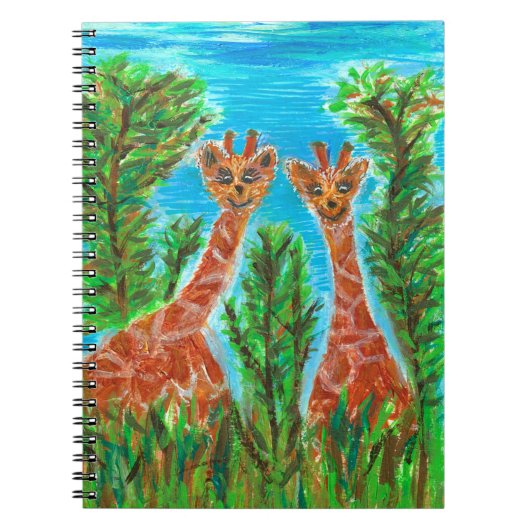 Giraffe Twins – Whimsical Animal Art Notebook ノートブック (正面)