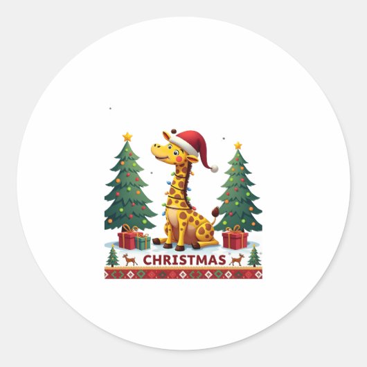 Giraffe Ugly Christmas Sweaters Funny Santa Hat Li ラウンドシール (正面)
