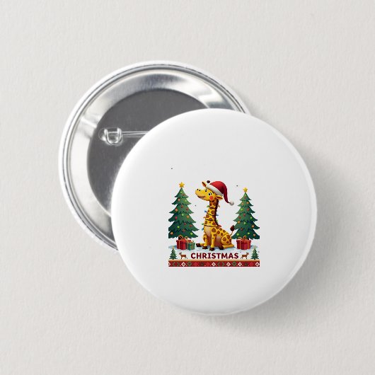 Giraffe Ugly Christmas Sweaters Funny Santa Hat Li 缶バッジ (正面&裏面)