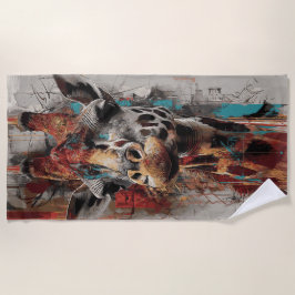 Giraffe Urban Street Art Portrait ビーチタオル