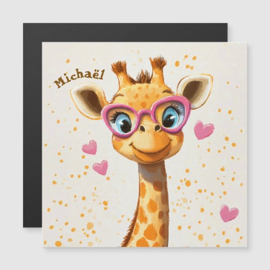 Giraffe Valentine's Day Heart Badge Kids School (正面/裏面)