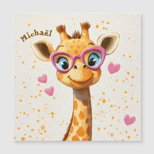 Giraffe Valentine's Day Heart Badge Kids School (正面)