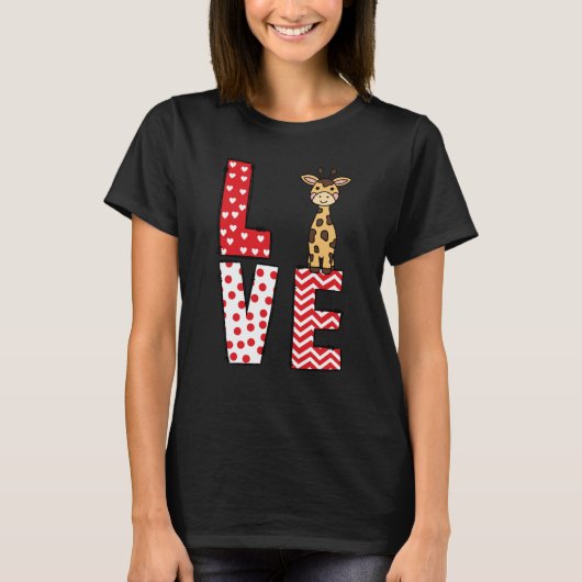 Giraffe Valentines Day Love Valentine Cute Hearts Tシャツ (正面)
