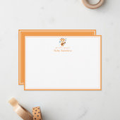 Giraffe Warm Apricot Border Nursery New Baby ノートカード (正面/裏面インサイチュ)