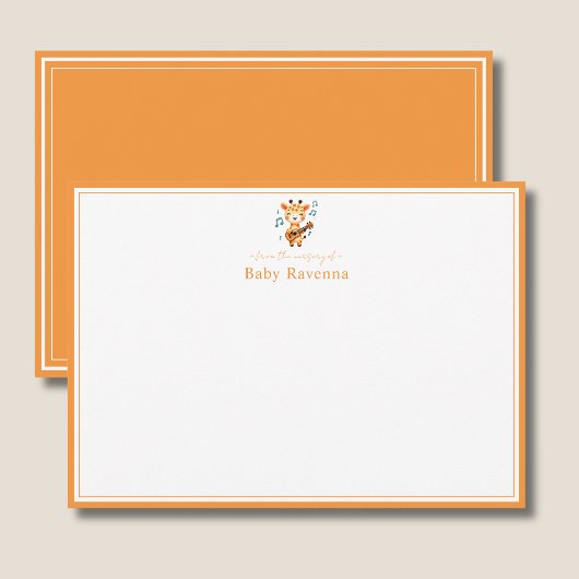 Giraffe Warm Apricot Border Nursery New Baby ノートカード