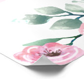 Giraffe Watercolor Floral Pink Ribbon Girl  ポスター (角)