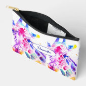 Giraffe Watercolor Painting Purple Blue Girls アクセサリーポーチ (見開き)
