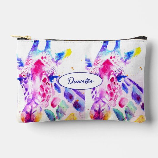 Giraffe Watercolor Painting Purple Blue Girls アクセサリーポーチ (正面)