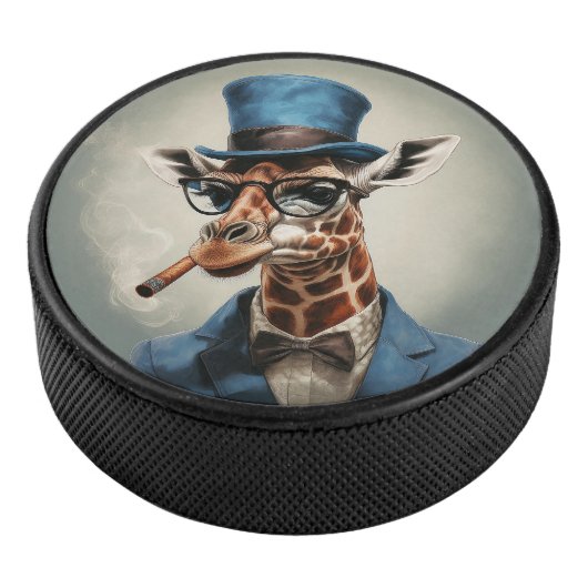 Giraffe wearing a top hat smoking a cigar アイスホッケーパック (3/4)