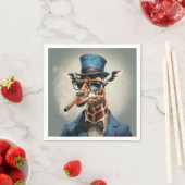 Giraffe wearing a top hat smoking a cigar スタンダードカクテルナプキン (インサイチュ)