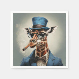 Giraffe wearing a top hat smoking a cigar スタンダードカクテルナプキン