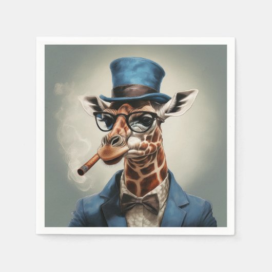 Giraffe wearing a top hat smoking a cigar スタンダードカクテルナプキン (正面)