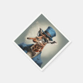 Giraffe wearing a top hat smoking a cigar スタンダードカクテルナプキン (角)