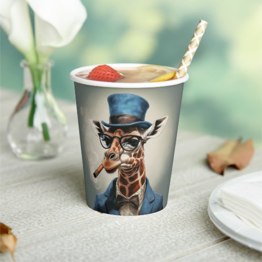 Giraffe wearing a top hat smoking a cigar 紙コップ (インサイチュ)