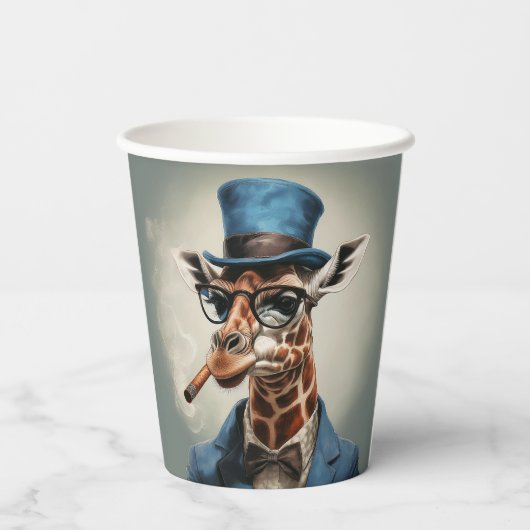 Giraffe wearing a top hat smoking a cigar 紙コップ (裏面)