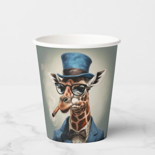 Giraffe wearing a top hat smoking a cigar 紙コップ (正面)