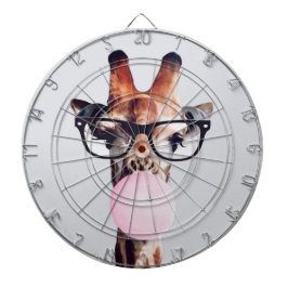 Giraffe wearing glasses blowing a pink bubble gum ダーツボード