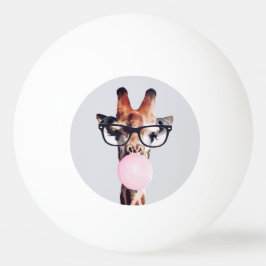 Giraffe wearing glasses blowing a pink bubble gum 卓球ボール