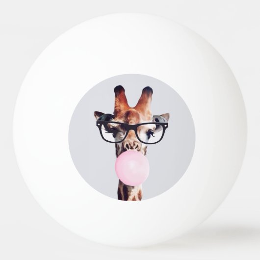 Giraffe wearing glasses blowing a pink bubble gum 卓球ボール (正面)