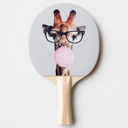 Giraffe wearing glasses blowing a pink bubble gum 卓球ラケット (正面)