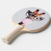 Giraffe wearing glasses blowing a pink bubble gum 卓球ラケット (正面アングル)