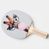 Giraffe wearing glasses blowing a pink bubble gum 卓球ラケット (横)