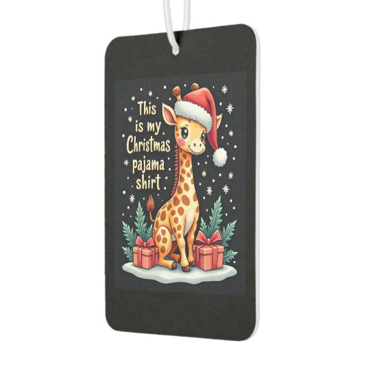 Giraffe Wearing Santa Hat Matching Christmas Pajam カーエアーフレッシュナー (左)