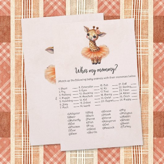 Giraffe Who's My Mommy Baby Shower Game Card 便箋